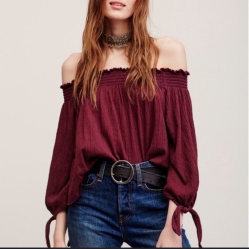 Free People Burgundy Off-Shoulder Top